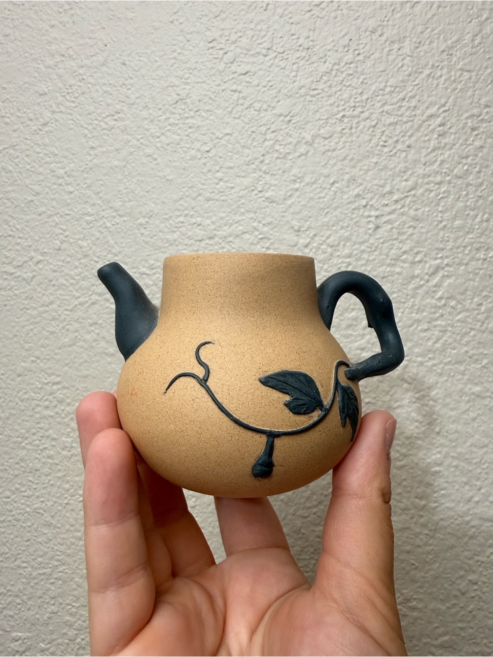 Yixing Handmade Ceramic Teapot with Green Vine Accent